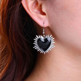 Inateannal Gothic Heart Earrings Red Enamel Heart Dangle Earrings Red Love Heart Earrings Silver Heart Hook Earrings Vintage Large Heart Drop Earrings, Zinc, No Gemstone