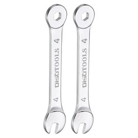 HARFINGTON 2Pcs Thin Combination Wrench Metrics 4mm 6-Point Ended Box 15 Degree Offset Open End CR-V Chrome Plated Steel, Silver