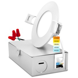 Luxrite 3 Inch Ultra Thin LED Recessed Light with Junction Box, 8W, CCT Color Selectable 2700K | 3000K | 3500K | 4000K | 5000K, Dimmable Wafer Lights, 540 Lumens, ETL & Energy Star, IC Rated