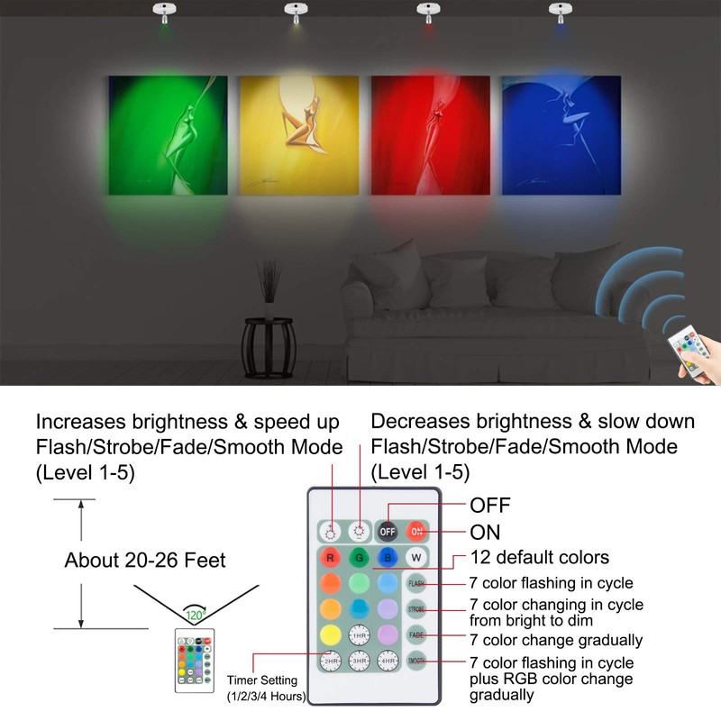 LUXSWAY Battery Operated LED Spotlights Indoor,Accent Lights with Dimmable,12 Color