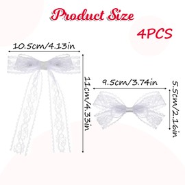 4PCS Small White Lace Hair Bow Clips, White Hair Bows Lace, Cute Lace Bow Alligator Clips, White Hair Bow for Women, Lace Hair Bows for Wedding Hair Accessories Birthday Party Dress Decor