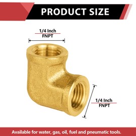 (Pack of 5) EFIELD 1/4" FNPT X1/4" FNPT 90 Degree Barstock Street Elbow, Female to Female Brass Pipe Fittings