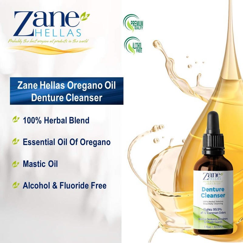 Zane Hellas Denture Cleaner. Oregano Oil Power. Ideal for Dentures,