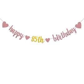 WEIANDBO Happy 85th Birthday RoseGold Shiny Glitter Banner,Pre-Strung,85th Birthday Party Decorations Bunting,Happy 85TH birthday,RoseGold