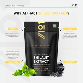 Shilajit Extract 2000mg - High Strength 60% Fulvic Acid (60mg) - Himilayan Shilajit Resin - 90 Vegan Capsules (3 Months Supply) - by Alpha01