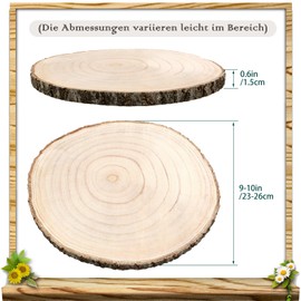 Scettar Wooden Slices, 4 Pieces, 23-26 cm and a Thickness of 15 mm Tree Slice Wooden Board Round for Centerpieces, DIY Wedding Decorations, Wooden Painting, Coasters & Crafts (23-26 cm)