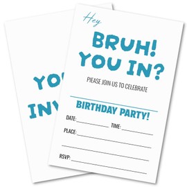 WENFLY Hey Bruh You In Birthday Party Invitations, Minimalist Blue-Style