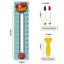 Goal Thermometer Chart Goal Tracker - 48"x12" Adhesive Dry Erase Fundraising Thermometer Sticker