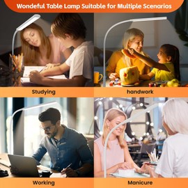 SEOUFRDZ Desk Lamp with Clamp, Stepless Dimming Desk Lamps for Home Office Adjustable Desk Light Eye Caring Desk Lamp Office Lamp with USB Adapter for Working Drawing Sewing (White)