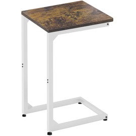 Artigarden C Shaped End Table, Side Tables Couch TV Tray Table, Small Snack Table Sofa Table with Metal Frame for Living Room, Bedroom, Bedside for Small Spaces, Rustic Brown White