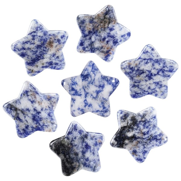 Cheungshing 5 Pcs Reiki Crystal Stars Polished Palm Worry Stone for Chakra Balance, DIY Jewelry Making, Meditation, Sodalite