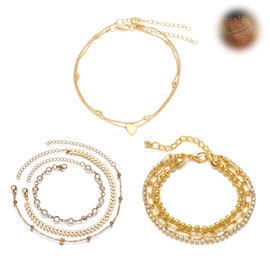 Thoquene Pack of 3 Anklets for Women, Adjustable Boho Anklets for Women, Waterproof Anklets