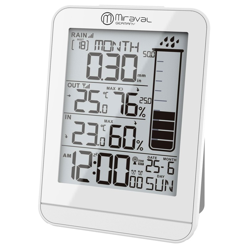Miraval Design Wireless Weather Station with Rain Gauge Date Display