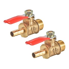 sourcing map Brass Air Ball Valve Shut-Off Switch 1/4 Inch NPT Male Thread to 1/4 Inch Hose Barb Pack of 2