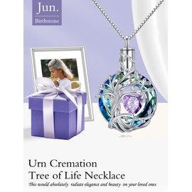 TOUPOP - Collares de urna de árbol de la vida para cenizas, piedra natal, joyería de cremación, plata de ley 925, recuerdo conmemorativo, joyería funeraria para mujeres, esposa, madre, día de San
