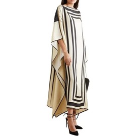 Hiyan Creation Modest Wear Women Soft Satin Silk Printed Kaftan,Kurta,Beach Party wear Kaftan,Luxury Silk Caftan Silk top Regular wear Kaftan Fancy Dress (Black and White)
