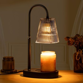 Candle Warmer Lamp - Electric Candle Lamps Warmer with Dimmer Adjustable Height Timer Lamp Candles Warmers Glass Vintage Nightstand Lamp Sets with 2 Bulbs（Grey）