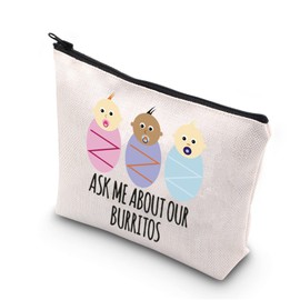 TSOTMO Funny Nurse Gift Ask Me About Our Burritos Labor & Delivery Pregnancy Coach Planner Makeup Bag, Beige, Our Burritos