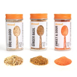 Allrecipes Asian Spice Blends (Asian BBQ Bulgogi, Sweet and Sour, Thai Ginger Basil) in Glass Jars with Removable Sifter Caps for Sprinkling, Set of 3, Clear, 9.63 x 6.13 x 2-Inch