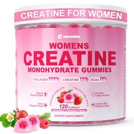Creatine for Women, Creatine Monohydrate Gummies with Collagen, BCAA, L-Carnitine & Taurine, Strawberry Flavor, Energy Creatine Supplement for Muscle Strength, Energy Boost, Sugar Free, 120 Count