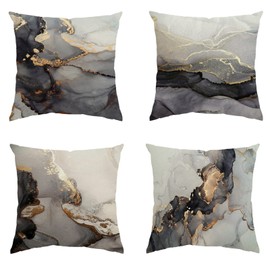 Minicoco Cushion Covers Outdoor Cushions Covers Linen Cushion Cover Outdoor Cushions for Garden Furniture 4 Pack Throw Pillow Case for Garden, Sofa 45 x 45cm (Black Marble)
