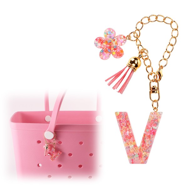 Sequin Initial Bag Charm for Bogg Bag, Resin Keychain Letter