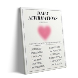 Valentine's Day Canvas Wall Art Decor - "Daily Affirmations for Self-Love" Design with Positive Quotes, Motivational Canvas Wall Art Decor for Bedroom, Office or Living Room 8X10 inch