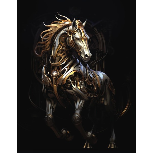 Sketchbook: Futuristic Mechanical Horse Cover, 8.5x11 Inches, 110 Blank Framed