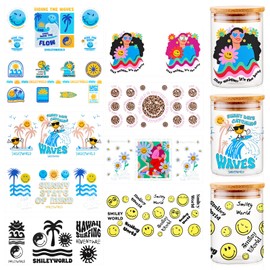 SmileyWorld® Waterproof Stickers for Water Bottles, Smiley Face Labels for Cups, Laptops, Phone, Computer, Guitar and School Supplies 9 Sheets Style B