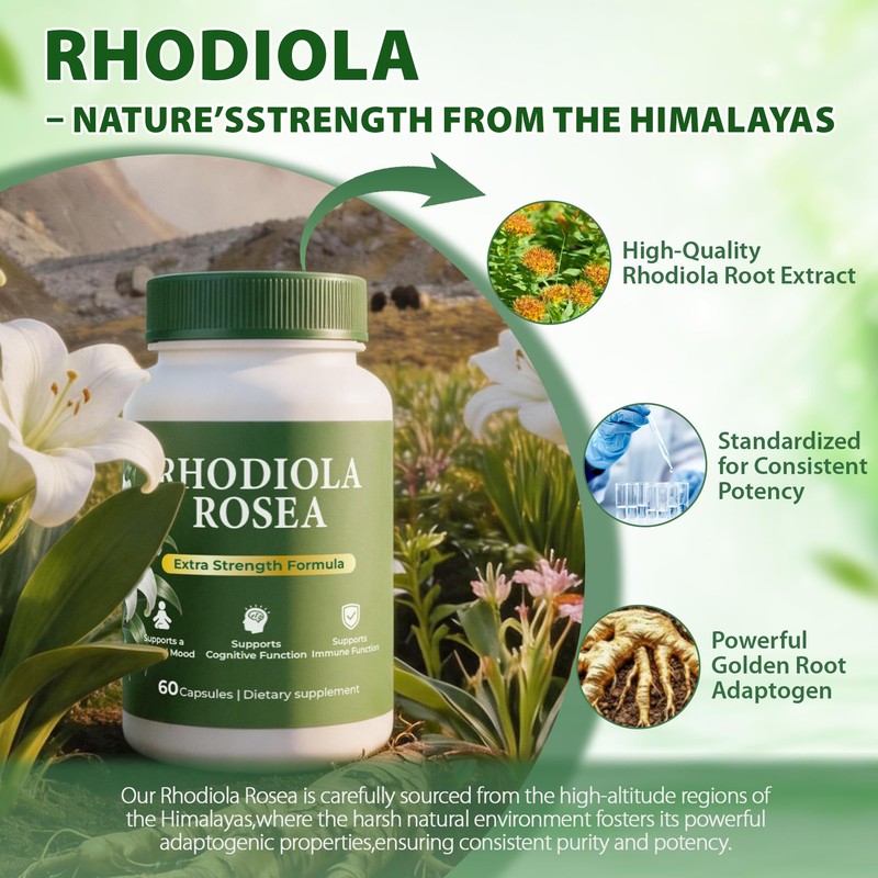 Rhodiola Rosea Extract 500mg – Adaptogen for Stress Support, Energy