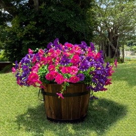 RIESEK 10 Bundles Artificial Flowers for Outdoor,UV Resistant Fake Petunia Flowers,Faux Plants for Outside Hanging Planters,Artificial Plants for Indoor Porch Garden Home Wedding Decor(Fuchsia,Purple)