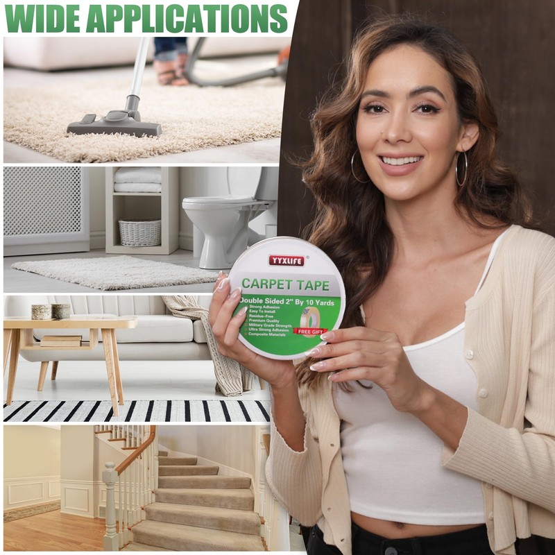 YYXLIFE Double Sided Removable Rug Tape - Carpet Adhesive for