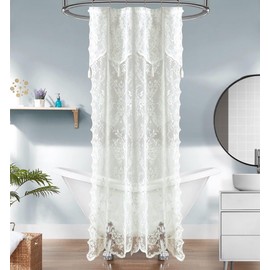 Warm Home Designs Ivory Lace Shower Curtain 72 x 84 Inches with Attached Valance & 7 Tassels. Luxury Farmhouse Shower Curtains for The Bathroom or Boho Shower Curtains for Bathroom. LA Ivory 84"