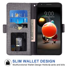 Asuwish Compatible with LG Aristo 2 3 Plus/Rebel 4 LTE/Tribute Empire Dynasty/Zone 4/K8 Plus 2018 K8S/Fortune 2/Phonenix 4/Risio 3 and Flip Cover Card Holder Cases for Aristo3+ Astro 2+ 3+ K8+ 4G Gray
