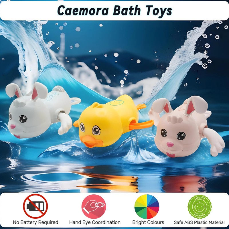 Caemora Kids Wind-Up Animal Bath Toys Set, Fun Swimming Friends