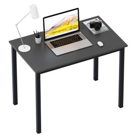 Need 39 Inch Small Computer Desk, Modern Simple Style Writing Desk for Home Office, Basic PC Work Desk with Black Metal Frame, Black