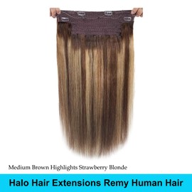 Wirees Human Hair Extensions ,Ombre Chocolate Brown to Caramel Blonde Highlights Remy Hair Extensions Balayage Secrect Wire Extensions Natural Straight Hair Flip in Extensions 20 inch 100g