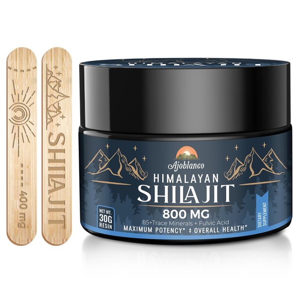 Ajoblanco 800 Mg Himalayan Shilajit Resin, Shilajit Pure Himalayan Organic, Shilajit Supplement with Purity, High Dosage & Potency for Energy, Strength & Immunity, Men & Women, 30 Grams