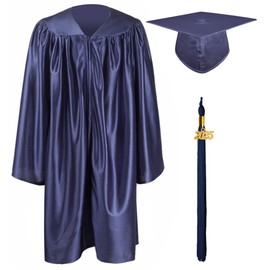 GraduationMall Shiny Kindergarten & Preschool Graduation Gown Cap Set with 2025 Tassel Navy Blue 33(4'0"-4'2")