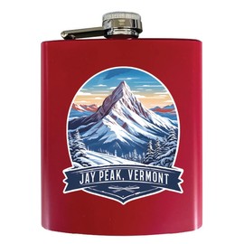 R and R Imports Jay Peak Vermont Mountain Peak Design Souvenir 7 oz Steel Flask Matte Finish Red Single