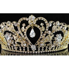 Gorgeous Clear Austrian Rhinestone Crystal Hair Tiara Crown Headband Bridal Prom H1339 Gold Tone