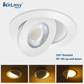 KnLnny Ware Gimbal Recessed Lighting 4 Inch 6 Pack, Ajustable Ceiling Light,Retrofit Eyeball Can Lights with Junction Box,5 Color Selectable,Airtight,9W 750LM,Dimmable,White
