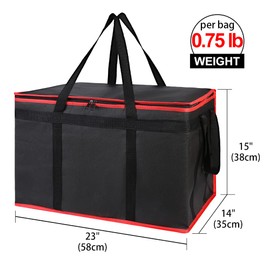 Bodaon 2-Pack Insulated Food Delivery Bag for Hot and Cold Meal, XXX-Large Shopping Cooler Bags, Grocery Tote Insulation Bag for Catering, Pizza Warmer, Black with Red Edge