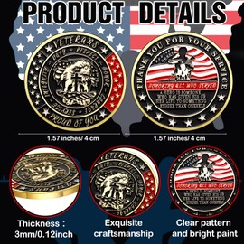 Quelay 20 Pcs Memorial Day Military Challenge Coins Thank You for Your Service Veterans Gifts Coins Proud of You for Men Women Veterans Day Presents Military Favors