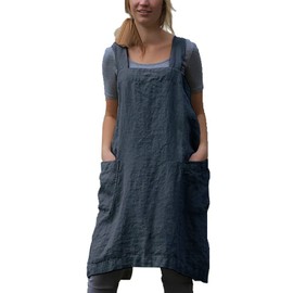 Hawholm Japanese Pinafore Apron Smock Cotton Apron with Pockets Plus Size Aprons for Women