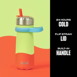 S'well Stainless Steel Traveler with Flip Straw Lid, 16oz, Tropical Smoothie, Triple Layered Vacuum Insulated Containers Keeps Drinks Cold for 24 Hours, BPA Free, Easy Carrying On the Go