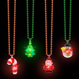 4 Pack Christmas Party Favors, 3 Modes Christmas Lights Necklace, Colorful Light Up Christmas Necklace, Ugly Sweater Party Xmas Decorations, Safe Battery Operated Xmas Party Accessories for Children