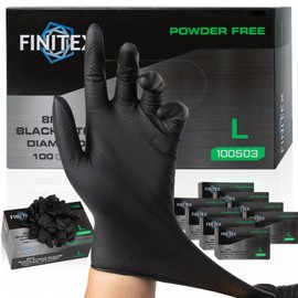 FINITEX Heavy Duty Black Industrial Nitrile Disposable Gloves - 8Mil Latex-free Powder-free 3D Diamond Mechanic 1000PCS Glove (Medium)