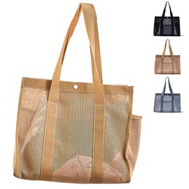 DXQCHDUO Beach Bag for Women, Large Mesh Pool Tote Bag with Buckle, Waterproof Bag, Reusable Swim Bag, Summer Holiday Travel Bag, Shopping Bag, Shoulder Bag, Picnic,, brown