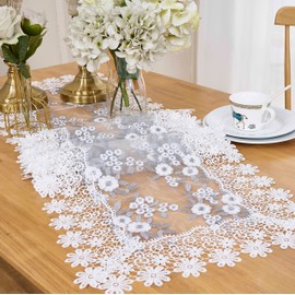Raedan White Floral Lace Table Runner 90 inches Dresser Scarf for Spring Easter Summer Kitchen Wedding Party (Gray, 16”x90”)